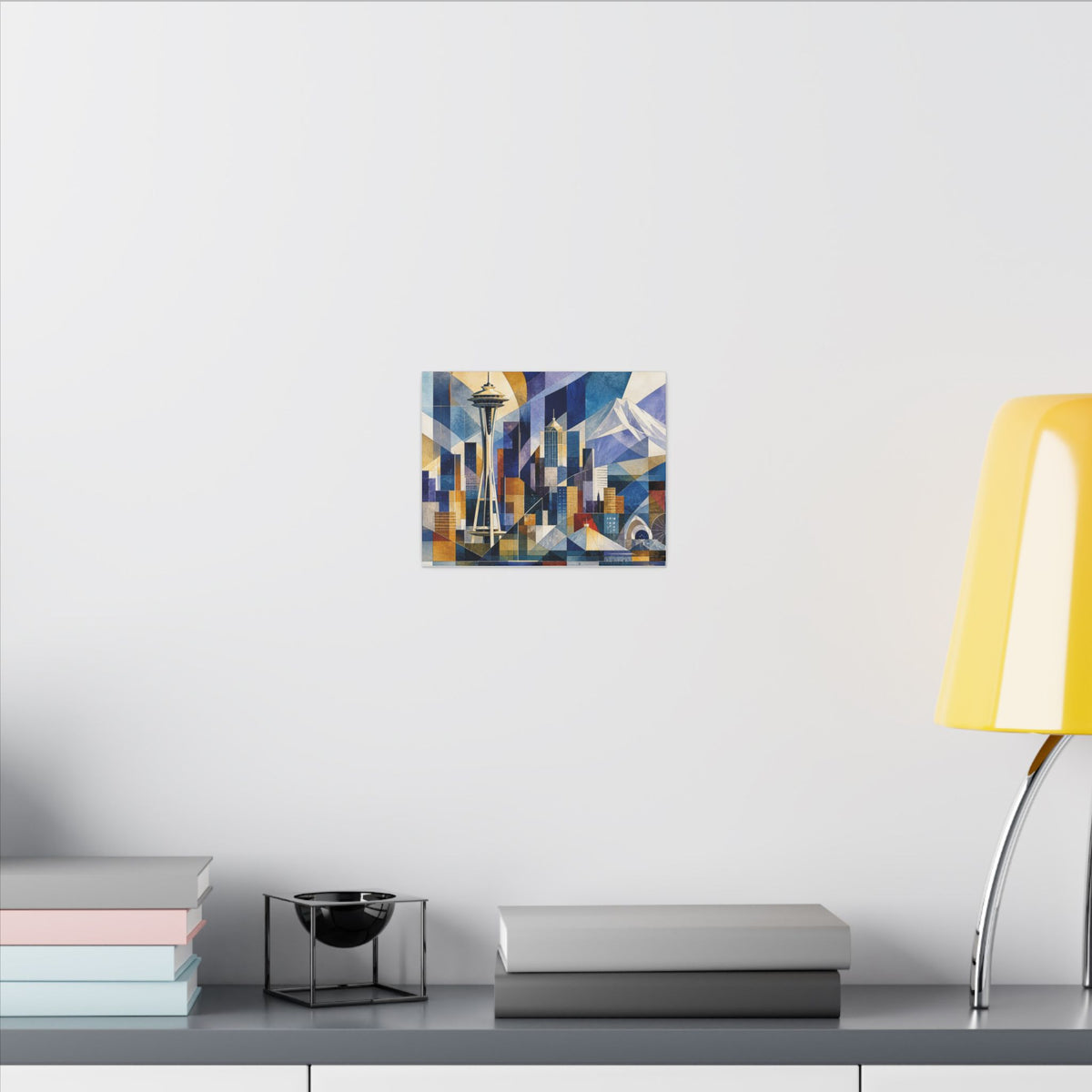 Seattle Skyline Canvas — Geometric Space Needle & Mount Rainier Wall Art