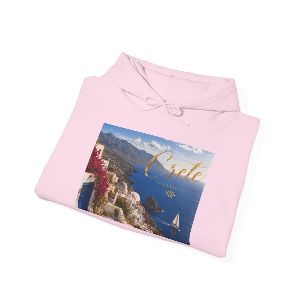Santorini Coastline Hoodie – Greece Travel Photo Sweatshirt with 'Create' Script