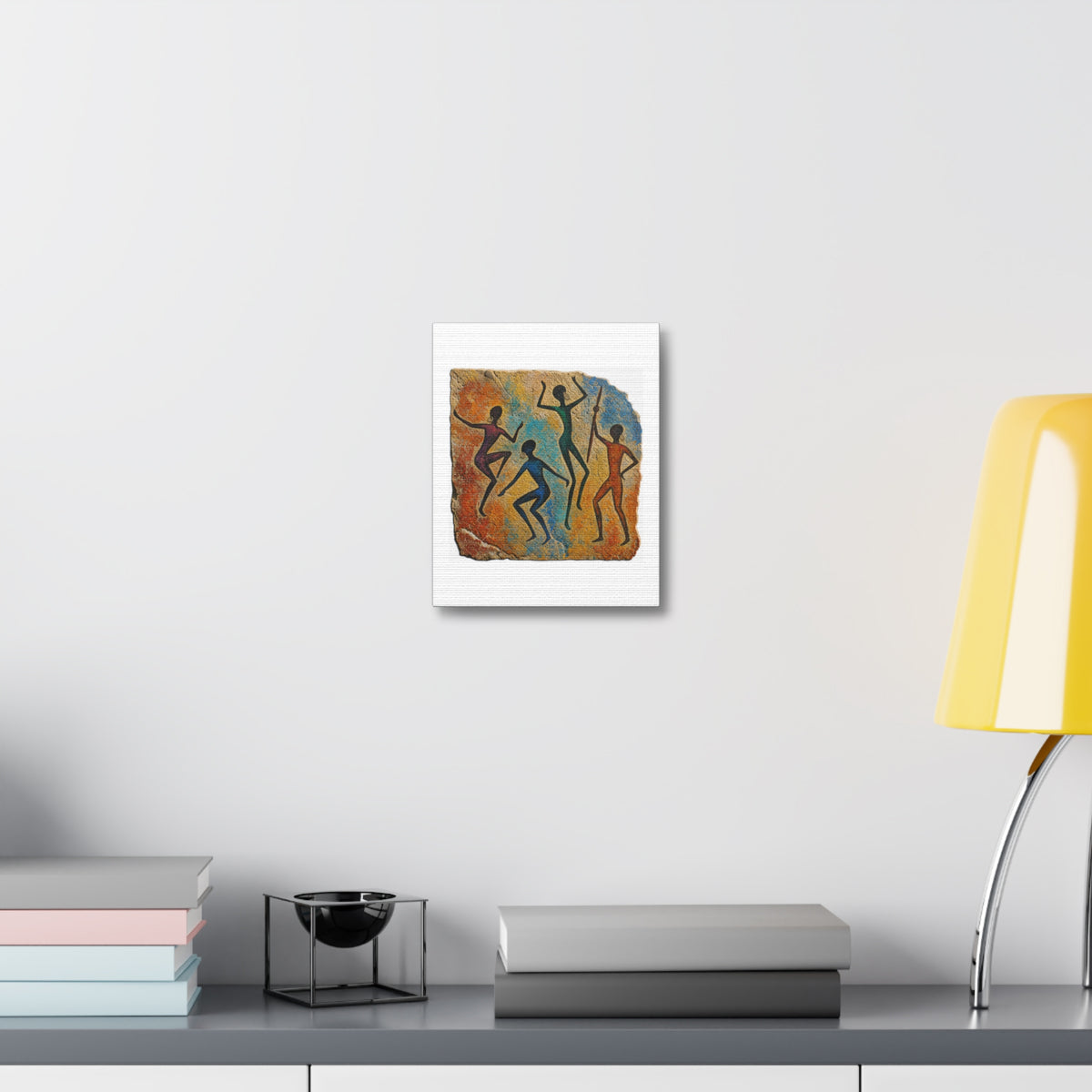 Tribal Dance Stretched Canvas — Colorful Cave Painting Wall Art