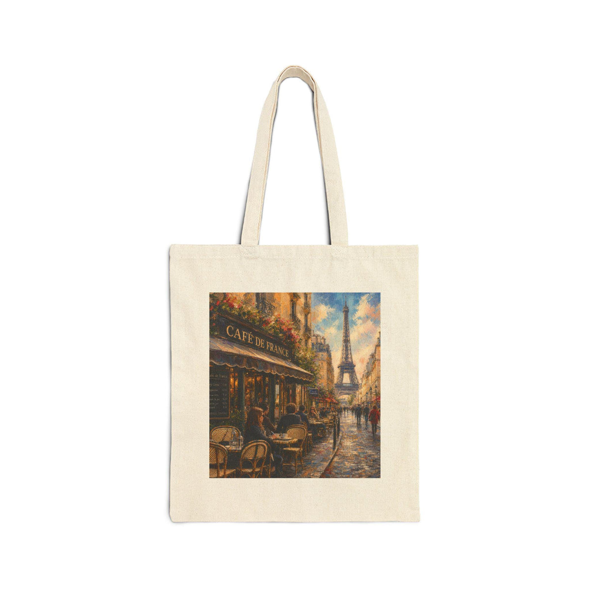 Paris Street Café Painting Tote Bag | Eiffel Tower Canvas Tote