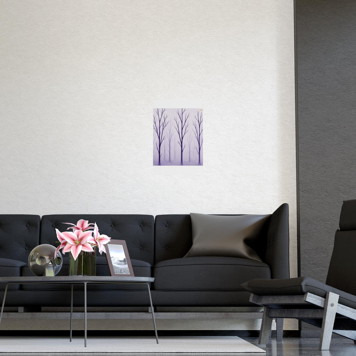 Purple Foggy Trees Poster | Matte Wall Art, Minimal Forest Print