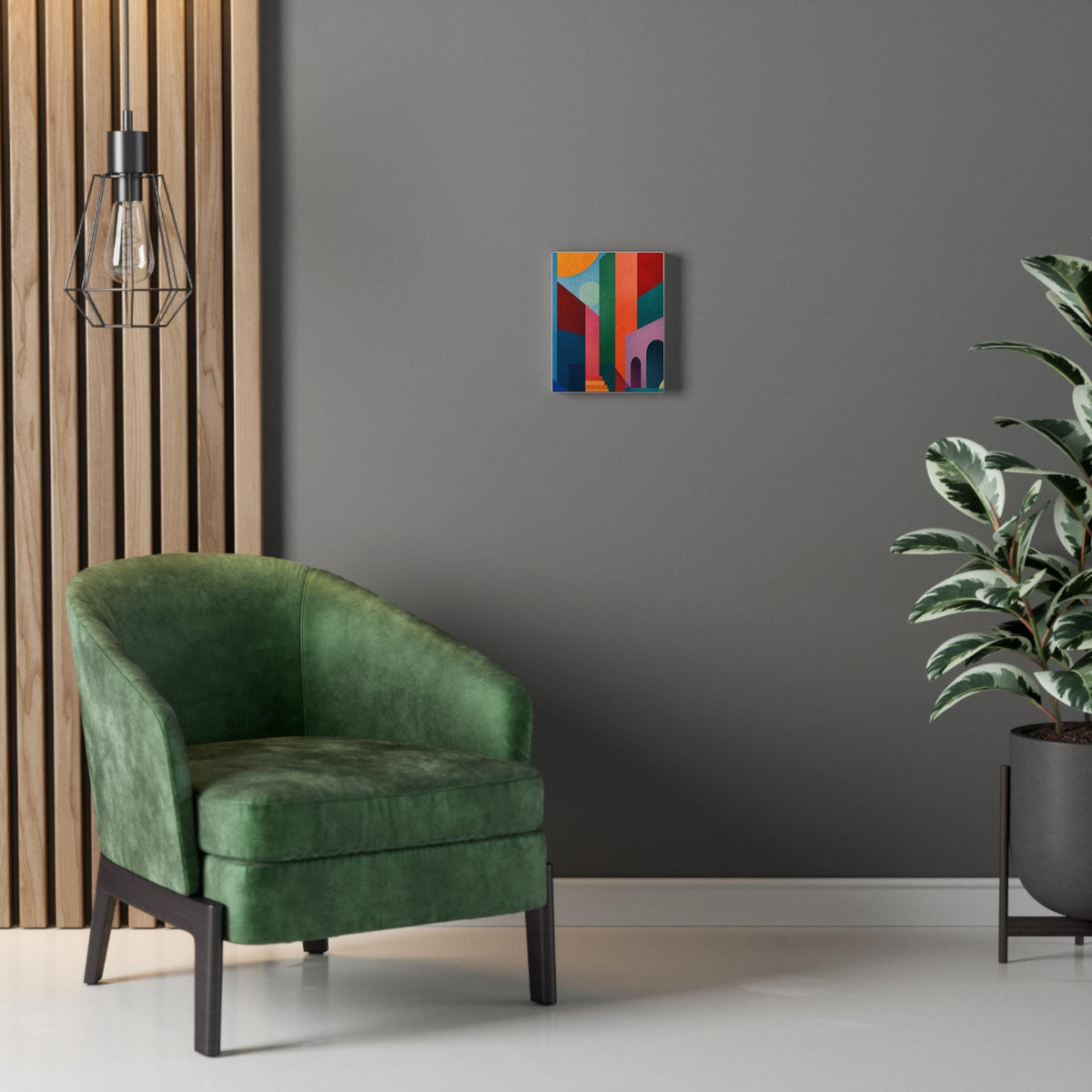 Geometric Colorblock Cityscape Stretched Canvas | Abstract Architectural Wall Art