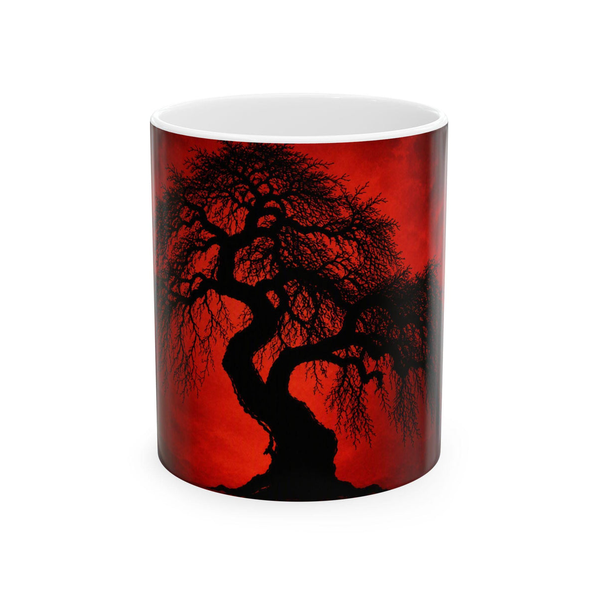 Silhouette Bonsai Tree Mug | Red Black Landscape Ceramic Mug