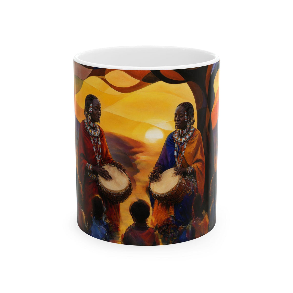 African Drummers Sunset Mug | Ceramic Coffee Mug