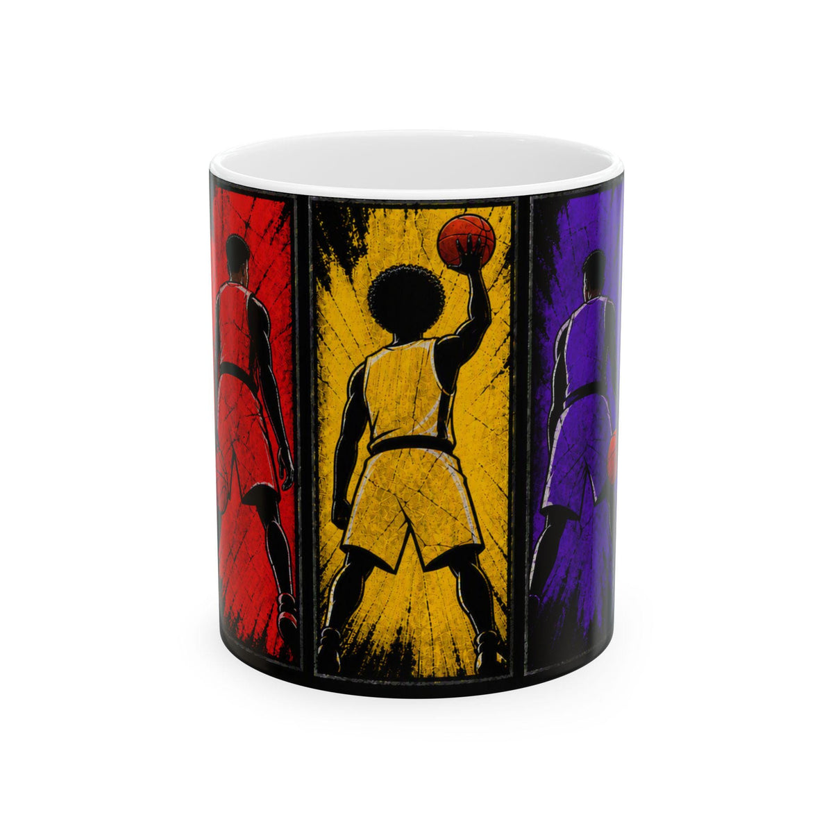 Basketball Players Triptych Mug | Colorful Hoop Silhouette Ceramic Mug