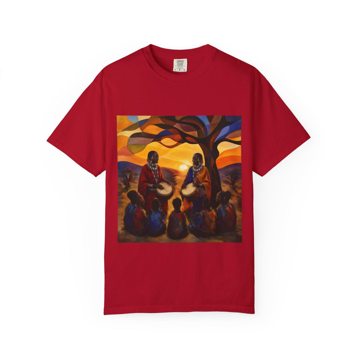 African Drumming Circle T-shirt | Sunset Tree Silhouette