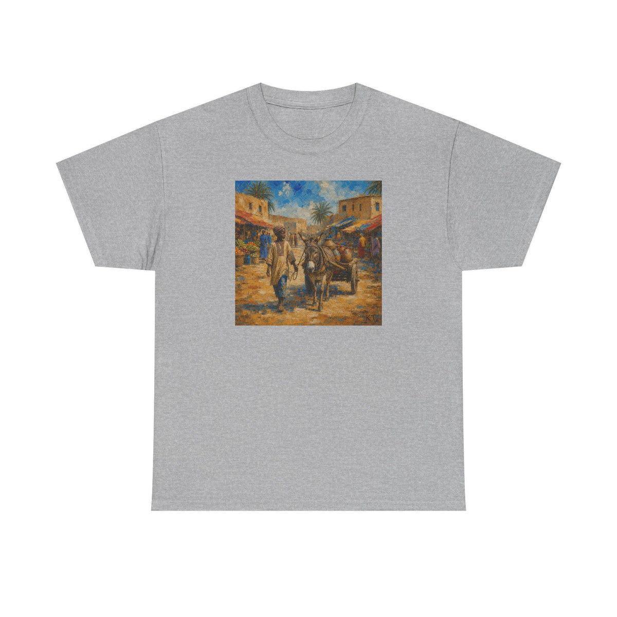 Vintage Market Street Art T-Shirt Rustic Mediterranean Scene Tee