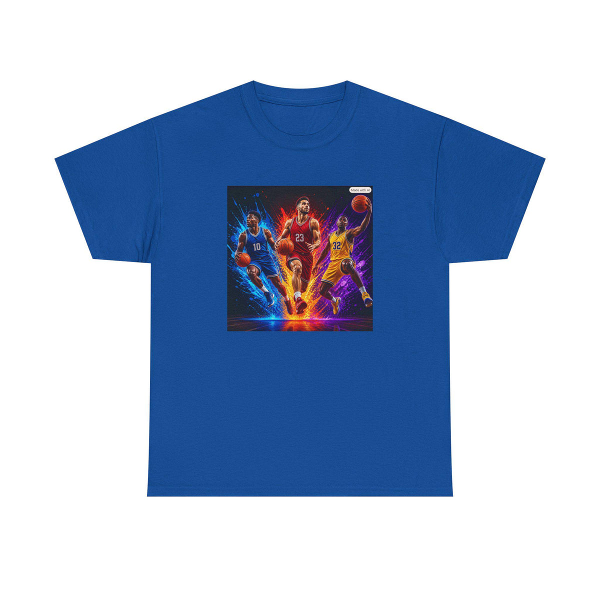Basketball Players Action Print T-Shirt | NBA Style Court Scene