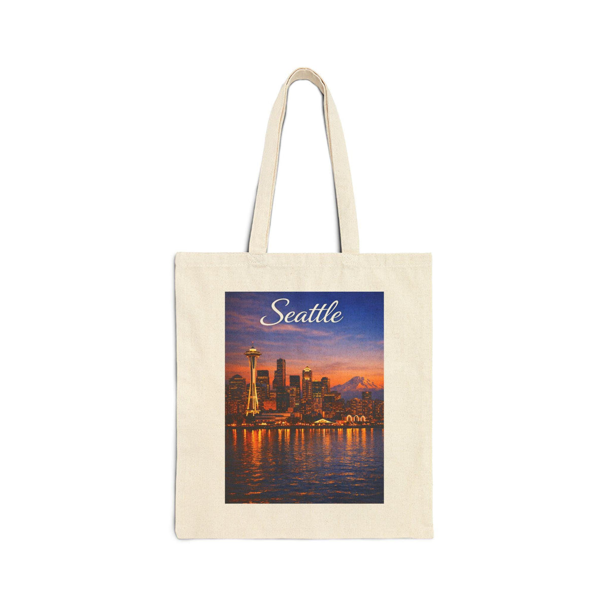 Seattle skyline sunset Tote Bag | Cityscape souvenir cotton canvas