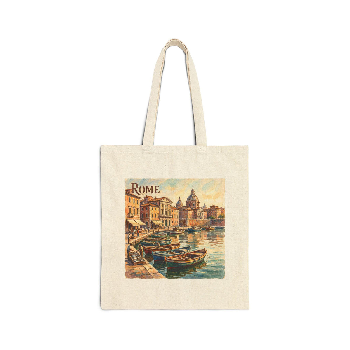 Vintage Rome Canal Artwork Tote Bag | Travel Illustration, Cityscape