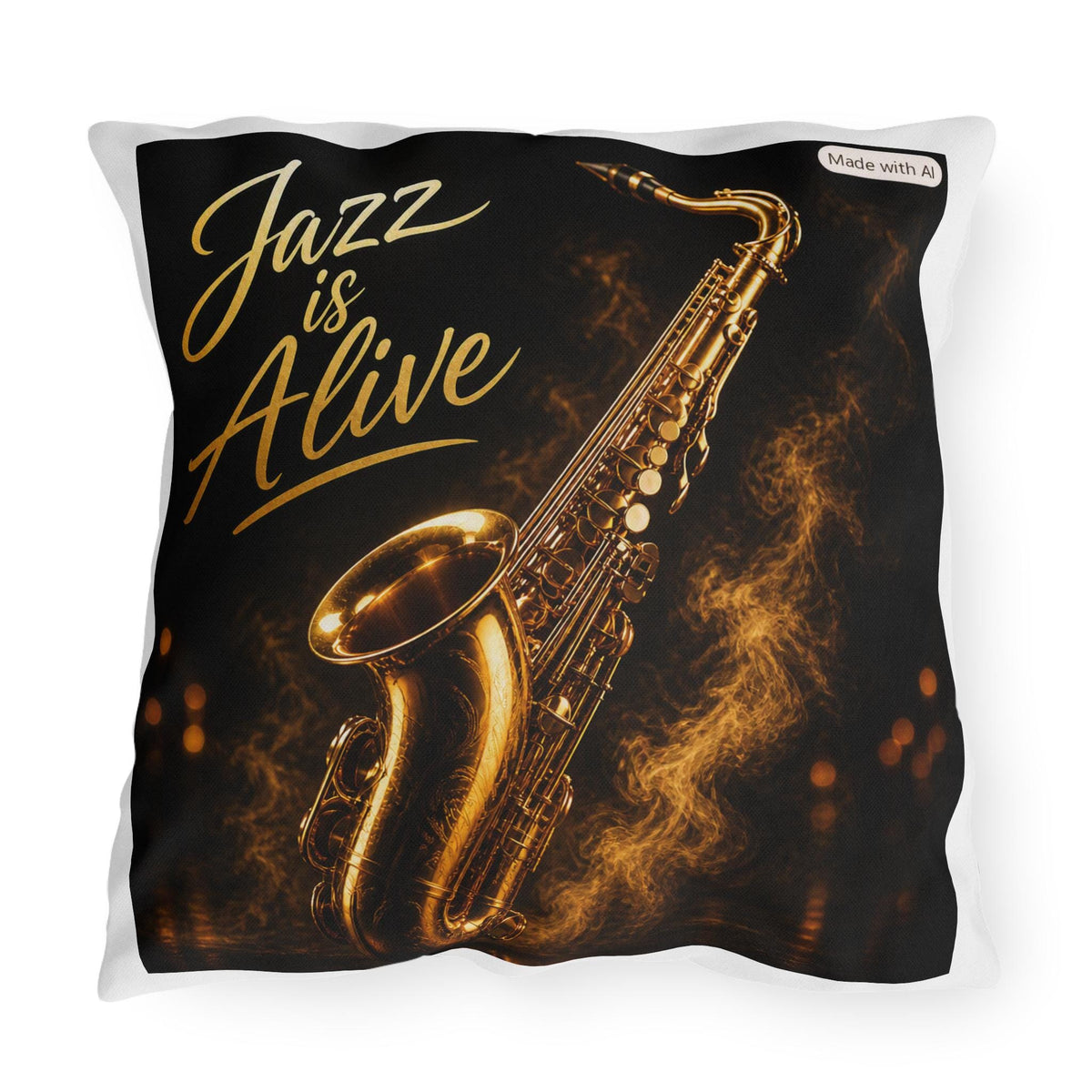 Jazz Is Alive Outdoor Pillow | Saxophone Music Accent Pillow