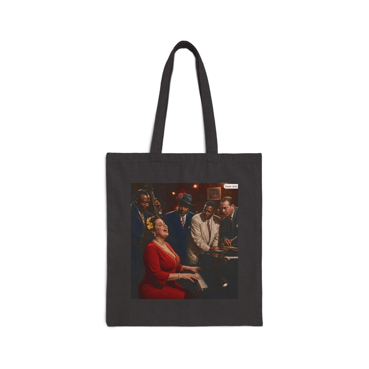 Woman at Piano Tote Bag | Vintage Jazz Scene, Musicians Artwork