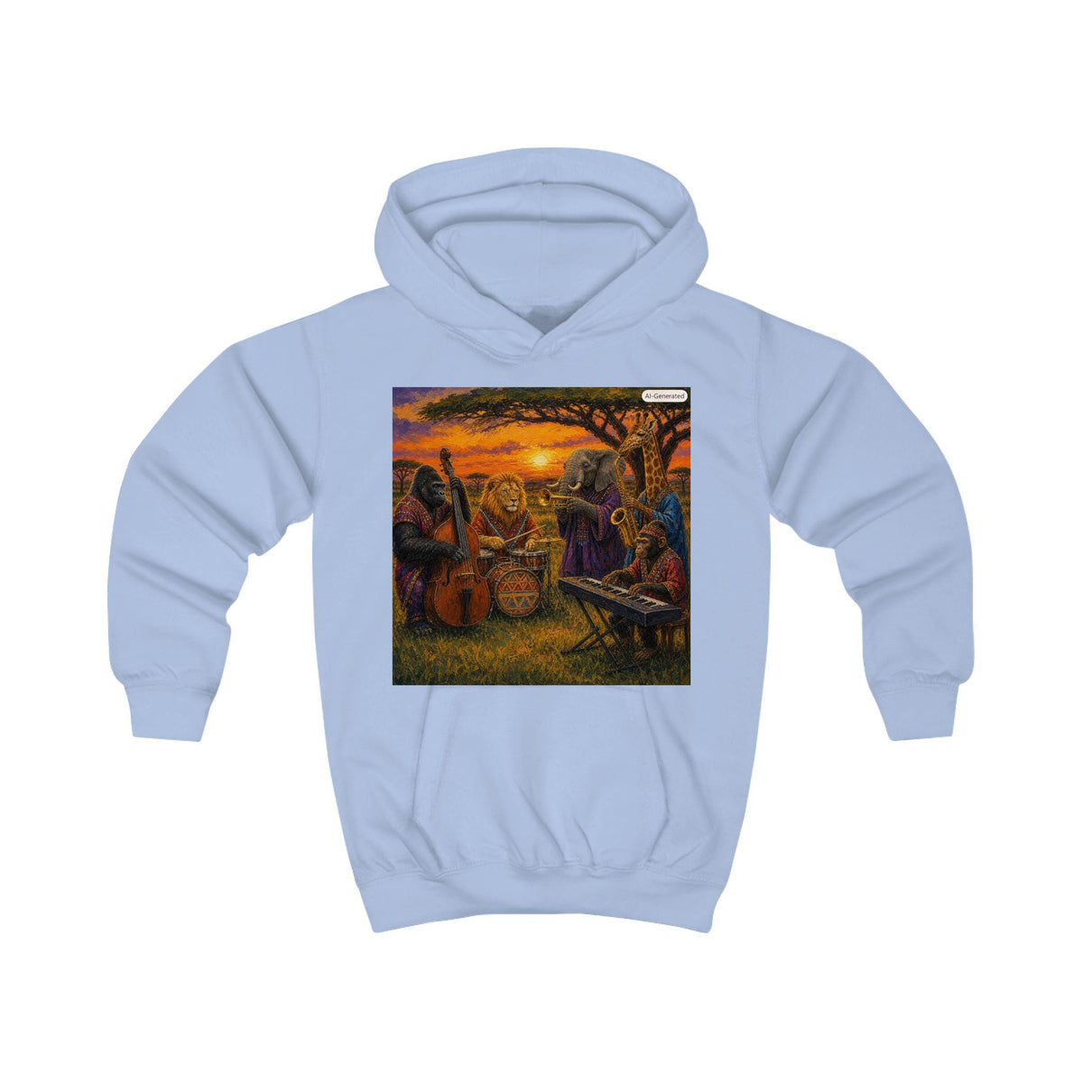 Sunset Jazz Band Kids Hoodie | Retro Saxophone Guitar Scene