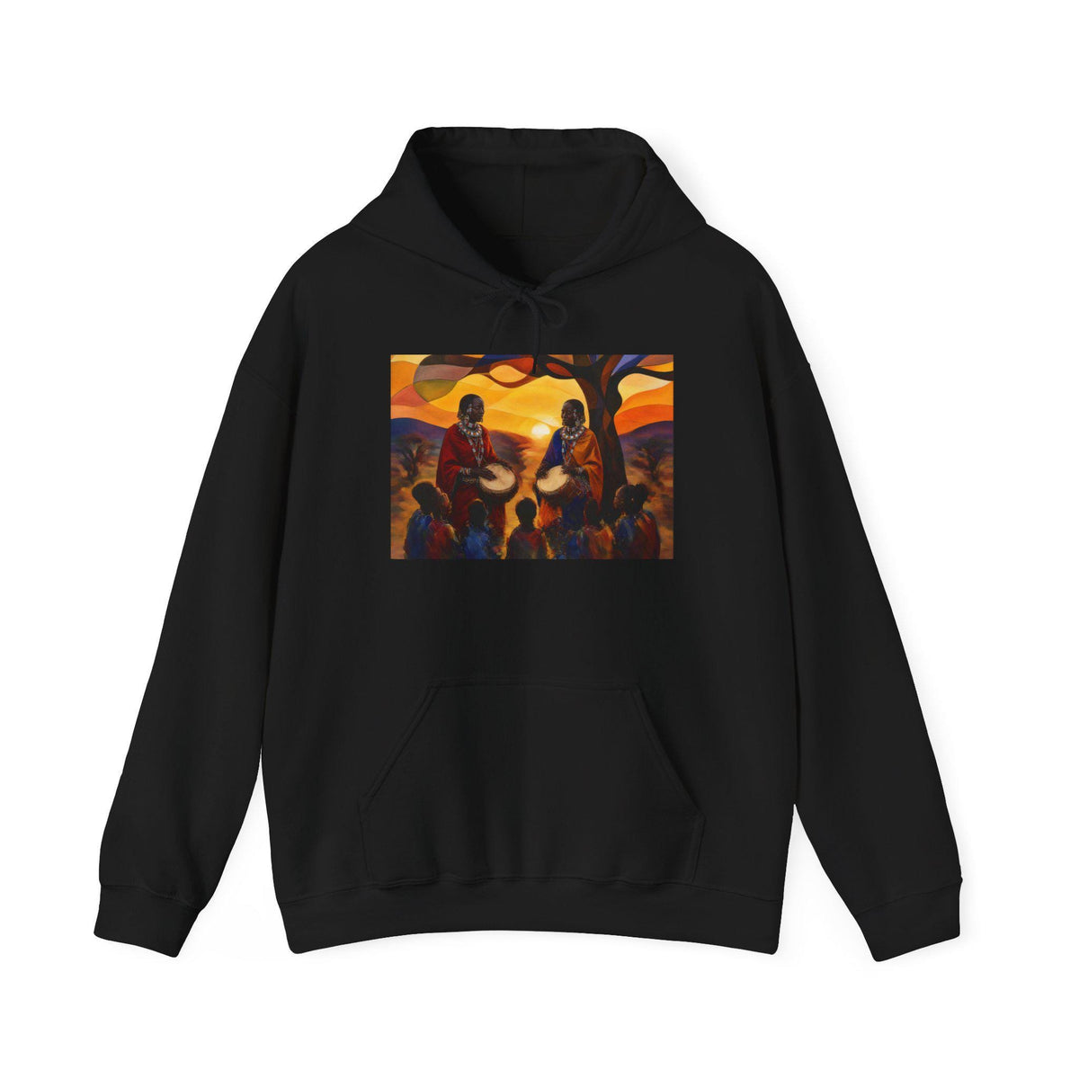 African Woman Drummers Hoodie | Warm Sunset Tree Scene