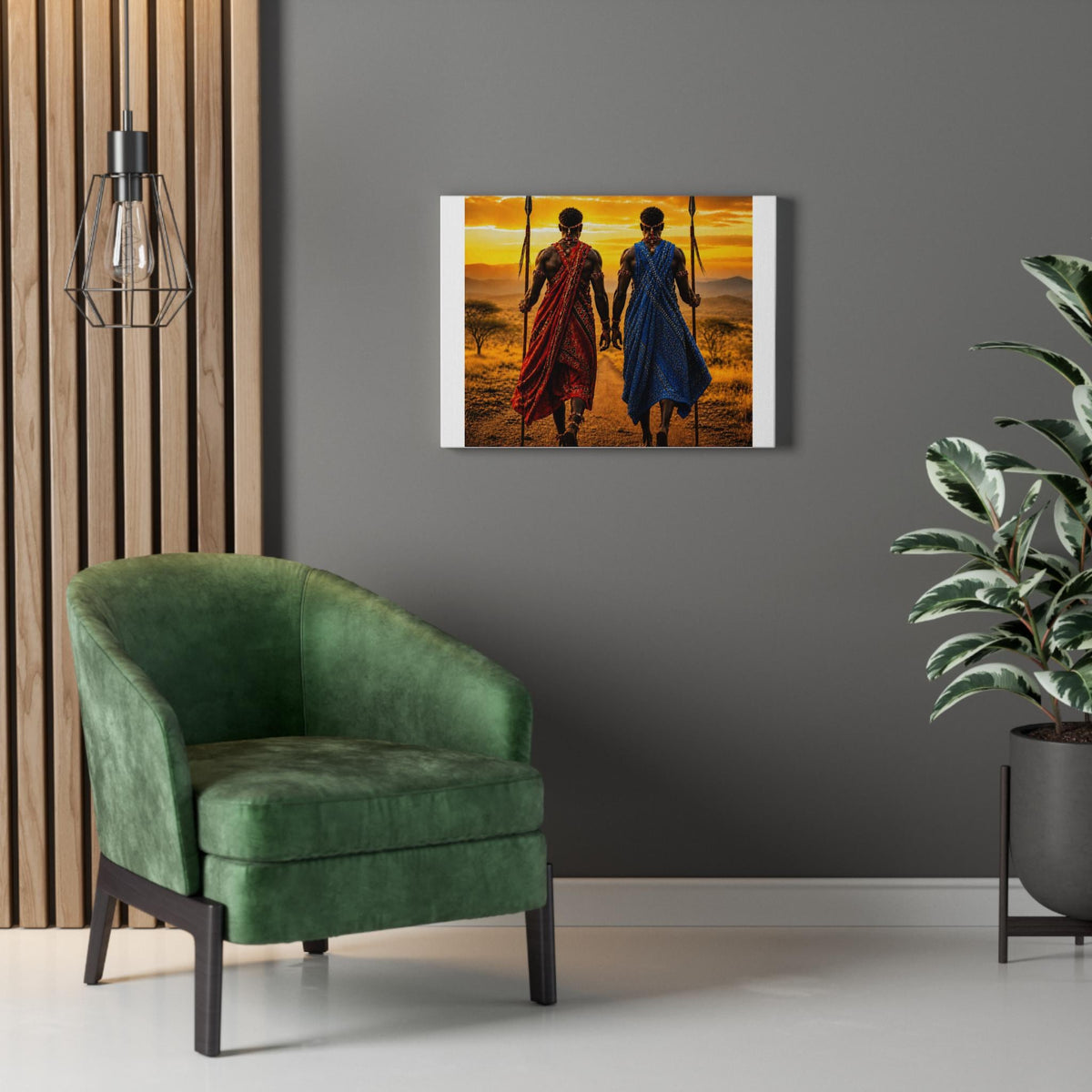 Maasai Warriors Stretched Canvas | African Sunset Wall Art