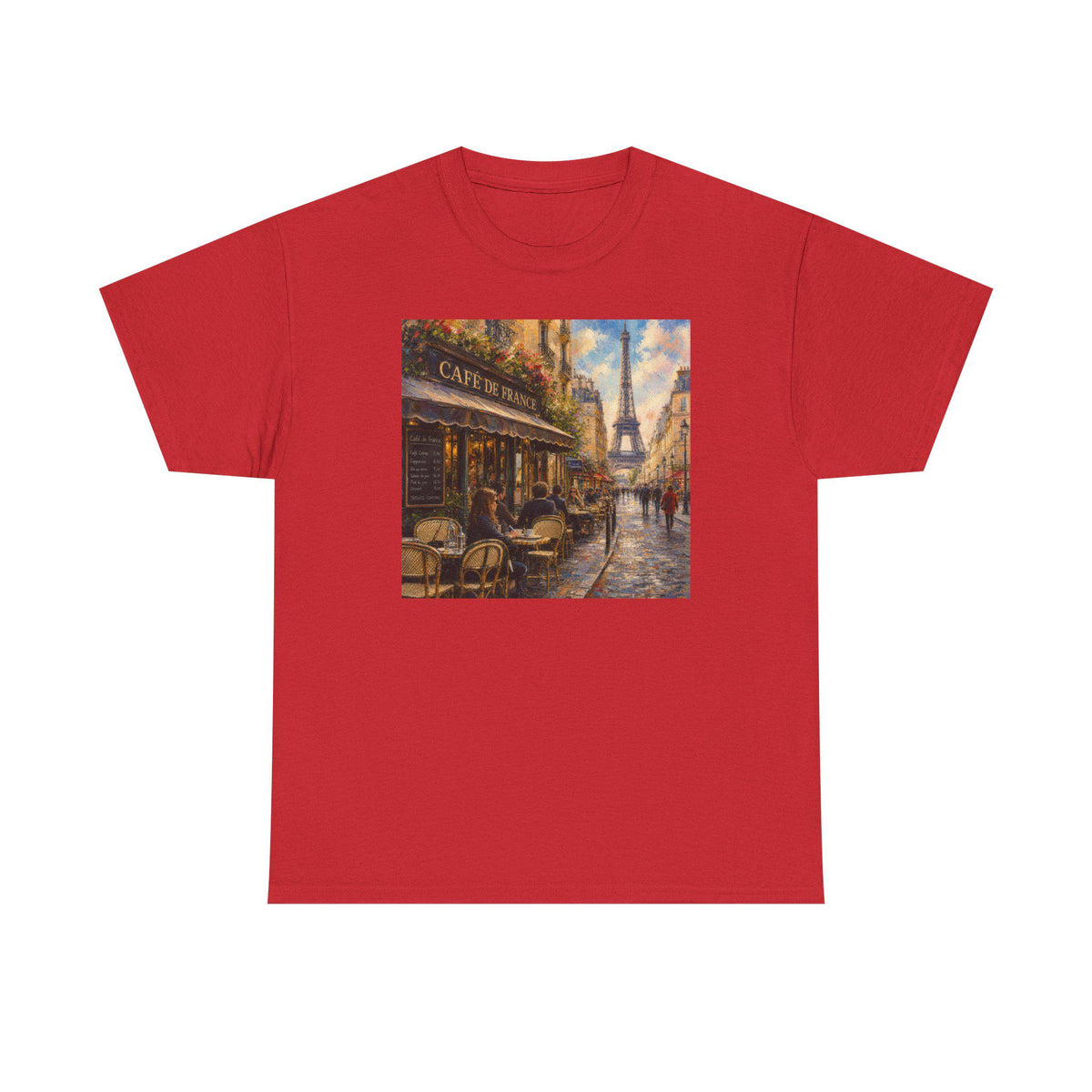 Paris Cafe Street Scene Tee | Eiffel Tower Cityscape, Cozy Autumn Colors