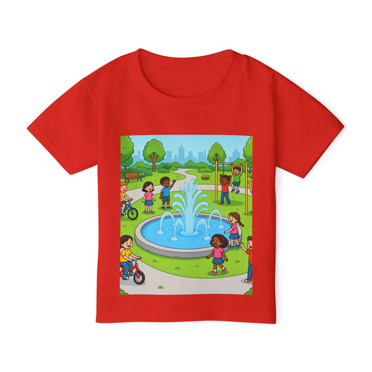 Kids Park Fountain Scene Toddler T-shirt | Playground Illustration