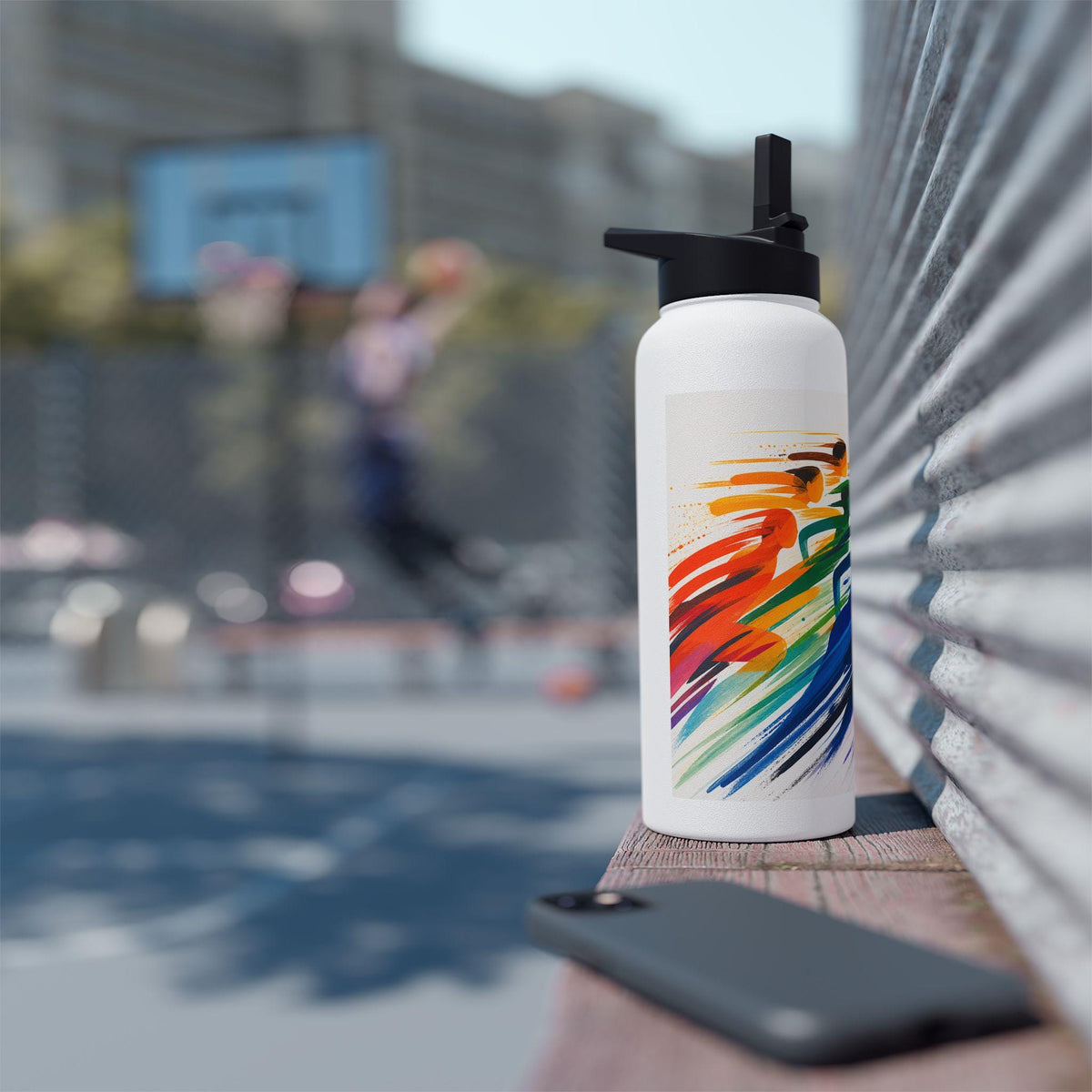 Rainbow Running Silhouette Stainless Steel Water Bottle | Sport Hydration