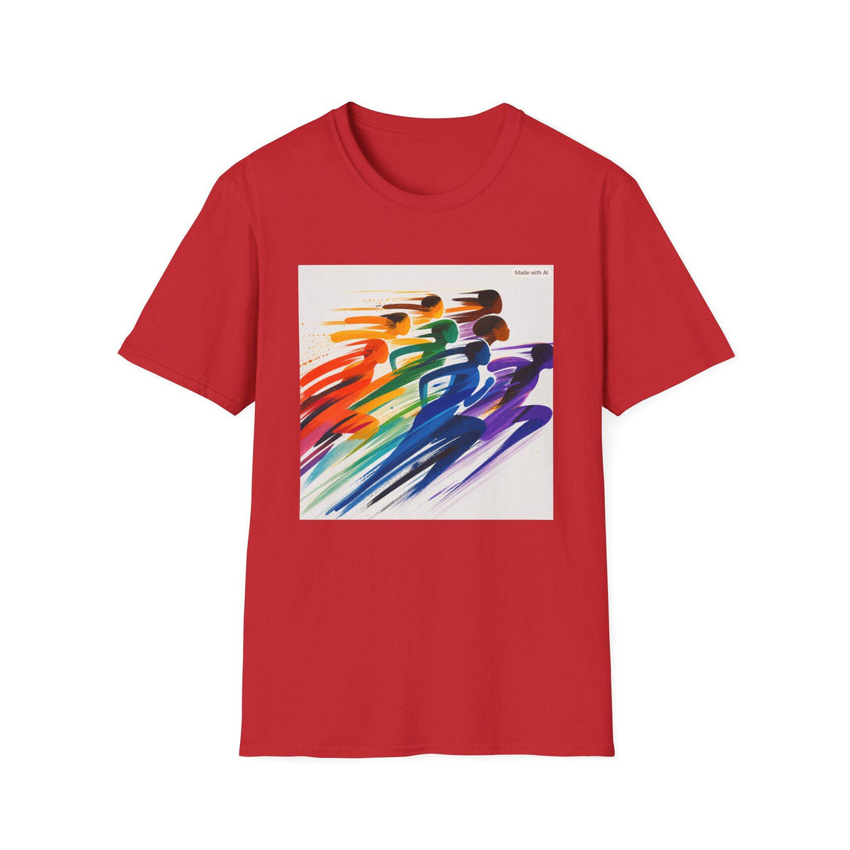 Rainbow Running Figures T-Shirt | Abstract Pride Motion Art