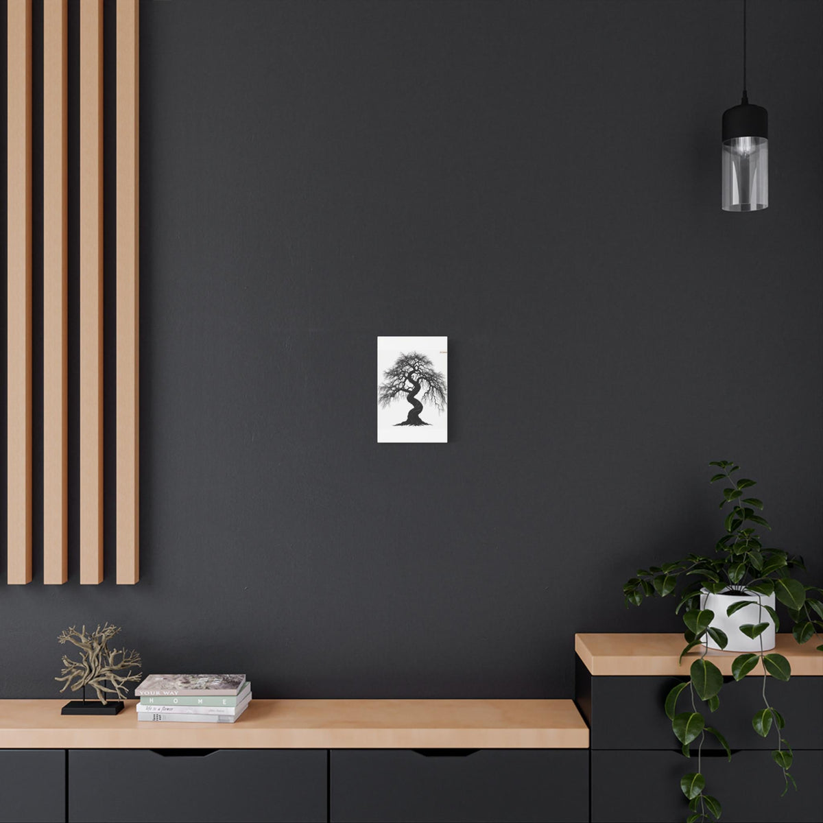 Twisted Tree Silhouette Canvas Print: Polycotton Wall Art, Pinewood Frame