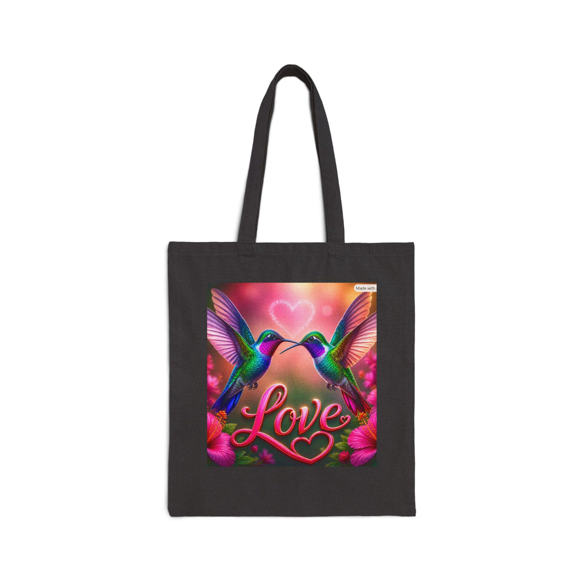 Hummingbird Love Tote Bag | Heart Floral Canvas Tote