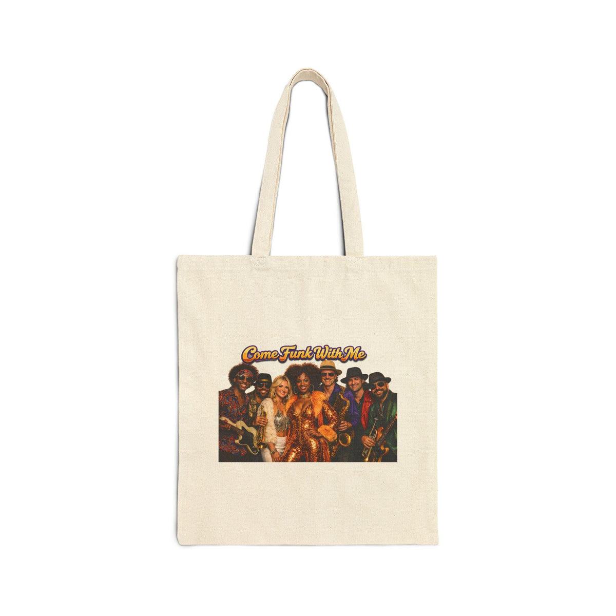 Get Down With Me Tote Bag | Retro Funk Band Graphic, 70s Soul Illustration