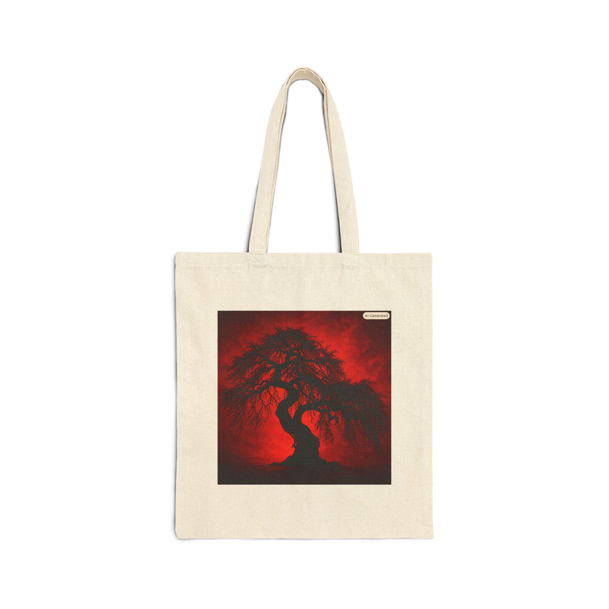 Red Bonsai Tree Tote Bag | Dark Silhouette, Mystical Nature Art