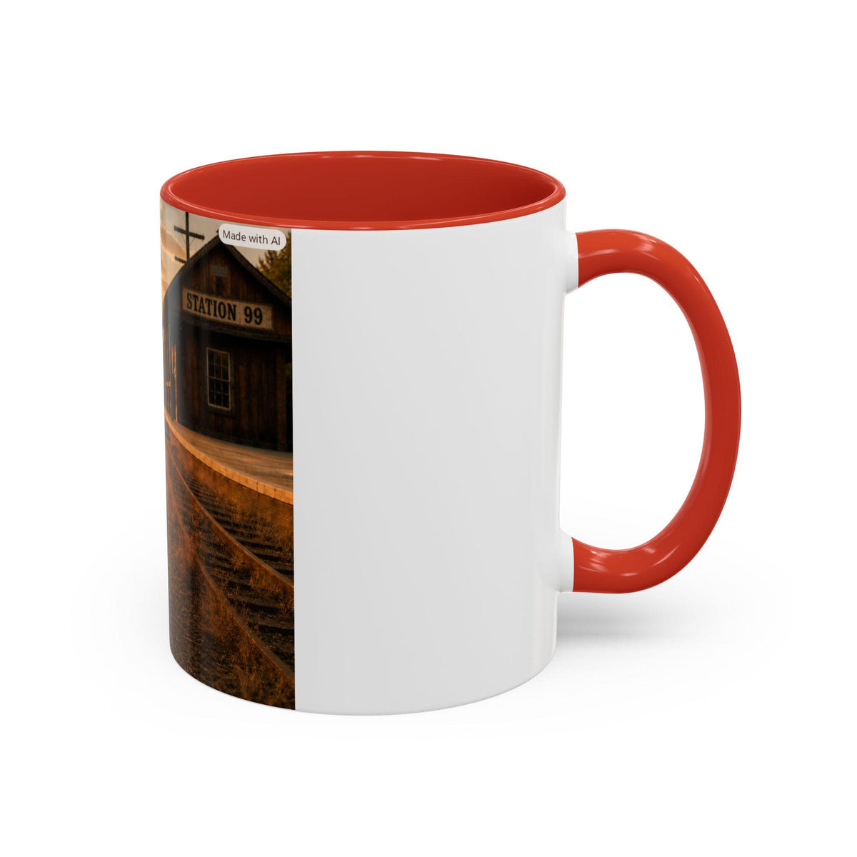 Cowboy Guitar Player Mug | Western Train Station Sunset Accent Coffee Mug