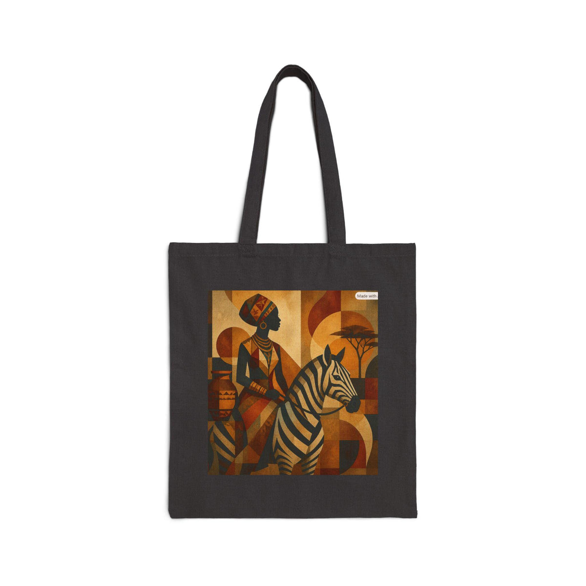 African Woman and Zebra Tote Bag | Abstract Tribal Art Canvas