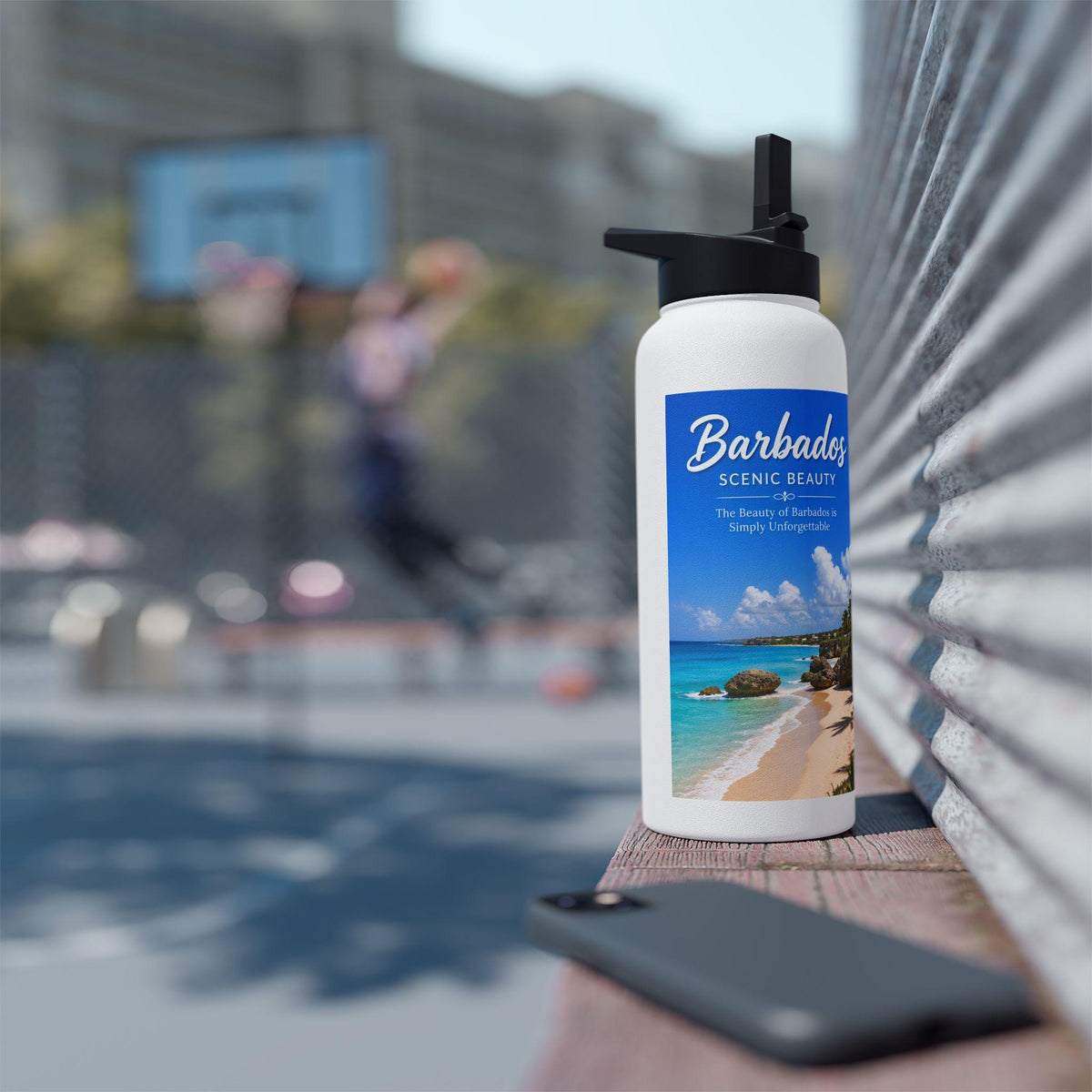 Barbados Scenic Beach Print Stainless Steel Water Bottle