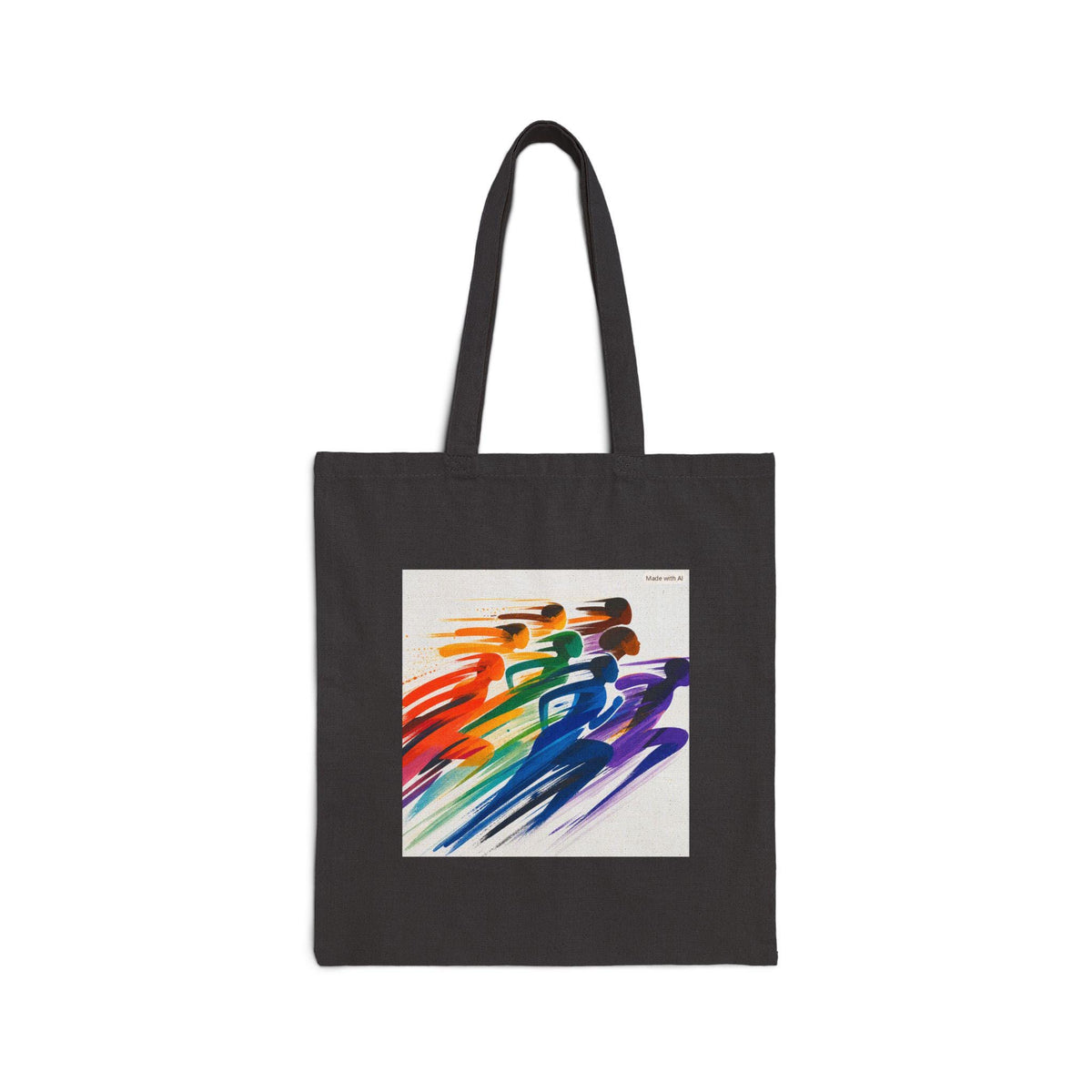 Rainbow Running Figures Tote Bag | Abstract Motion Art, Colorful Athlete Design