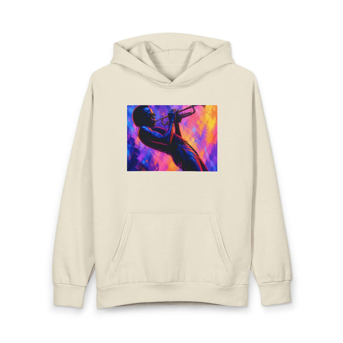 Colorful Jazz Trumpet Player Hoodie | Neon Music Illustration