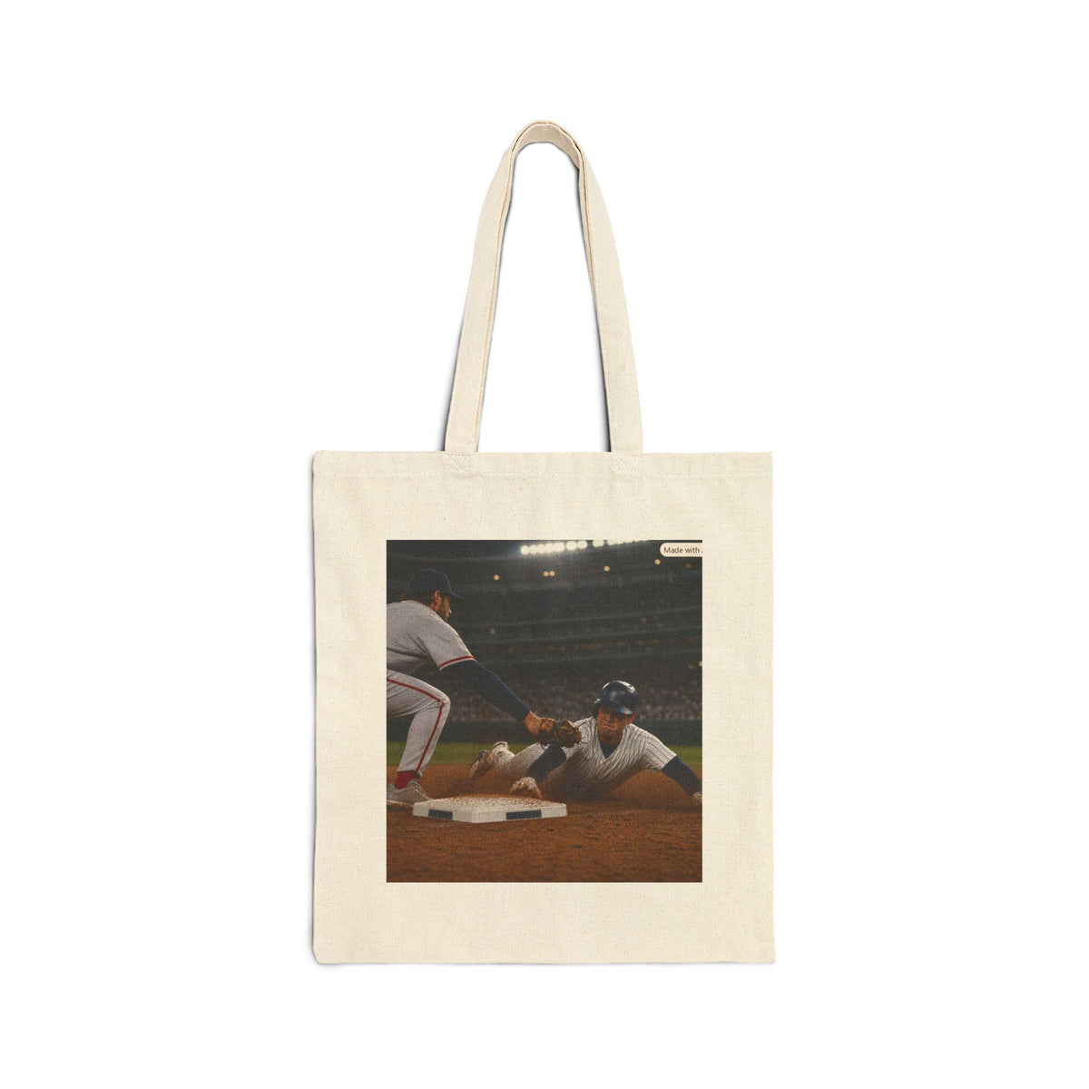 Baseball Slide Tote Bag | Vintage Stadium Action Canvas Tote