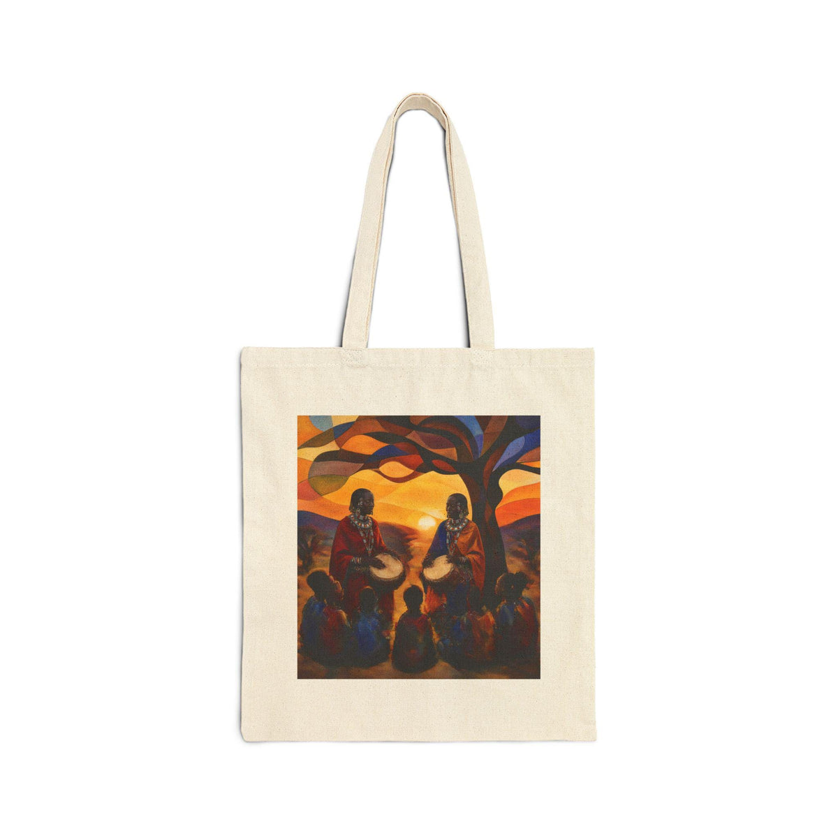 Sunset Drum Circle Tote Bag | African Drummers Illustration