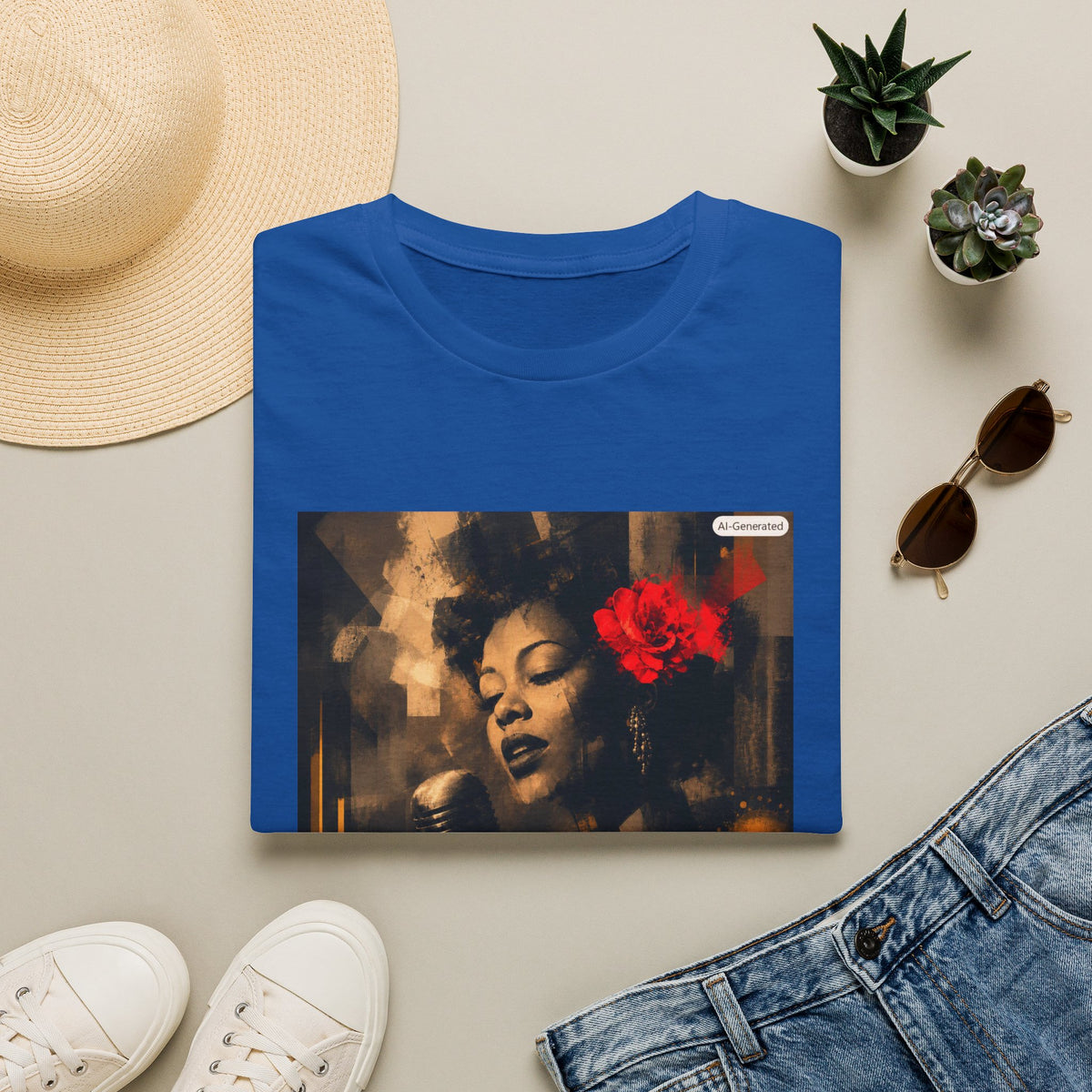 Vintage Jazz Singer T-Shirt — Retro Portrait with Red Rose