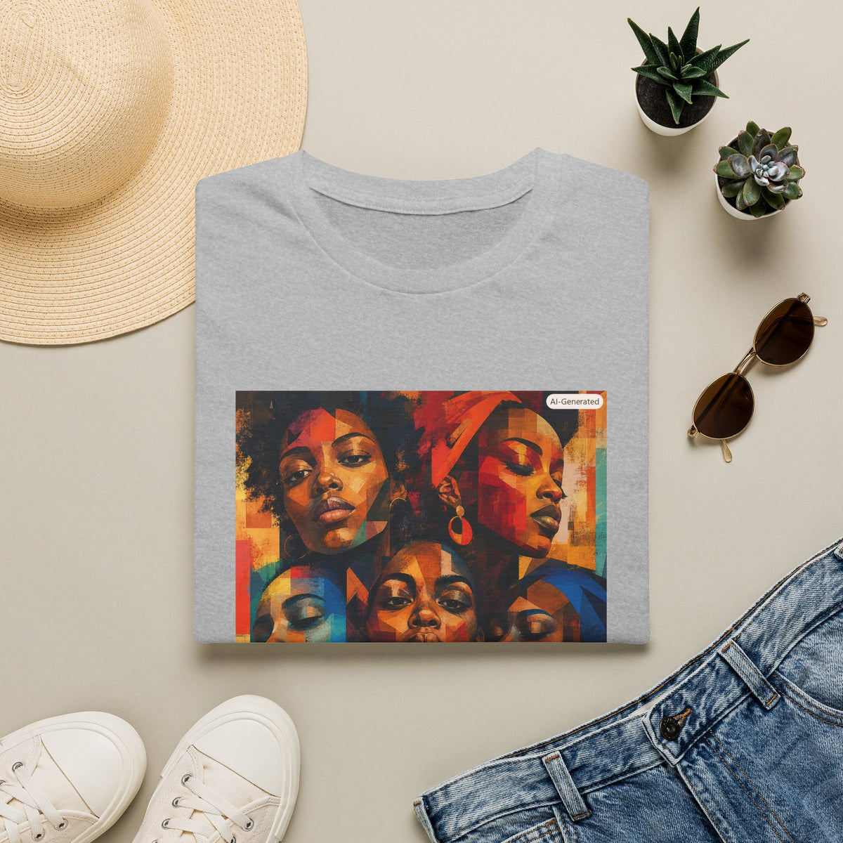 Afrocentric Portrait Tee — Vibrant Multiface Art Graphic T-Shirt