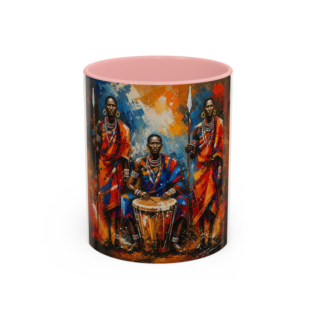 African Drummers Art Coffee Mug — Colorful Maasai Music Accent Mug (11/15oz)