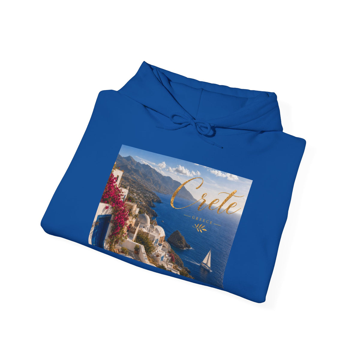Santorini Coastline Hoodie – Greece Travel Photo Sweatshirt with 'Create' Script