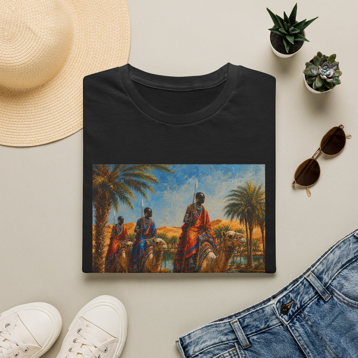 Desert Caravan Art T-Shirt — Vintage Camel Riders Print