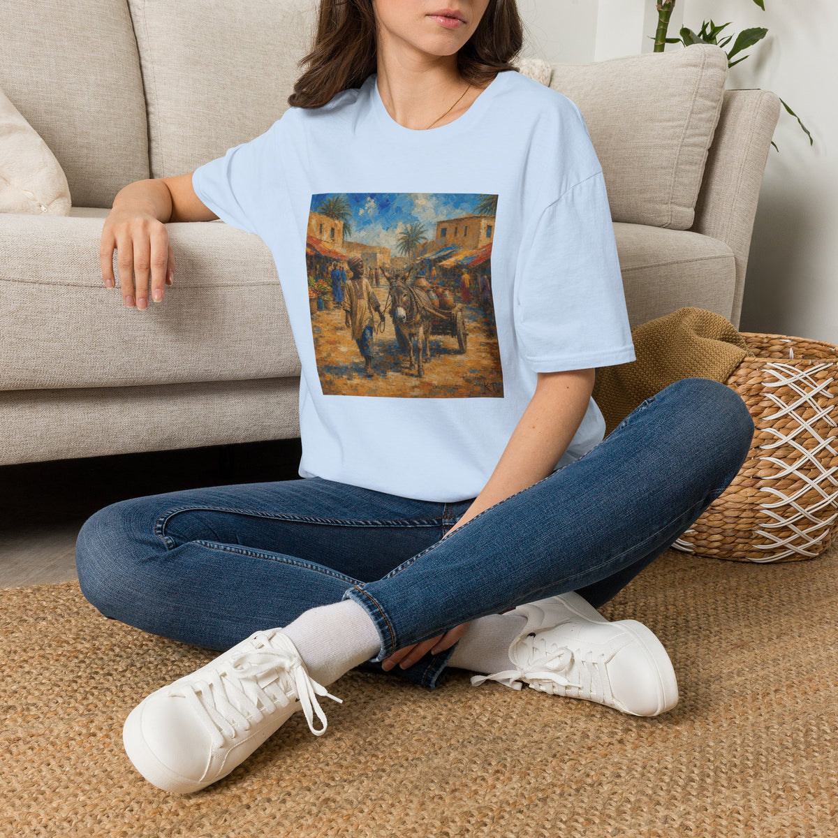 Vintage Mediterranean Market T-Shirt — Rustic Village Street Scene Tee