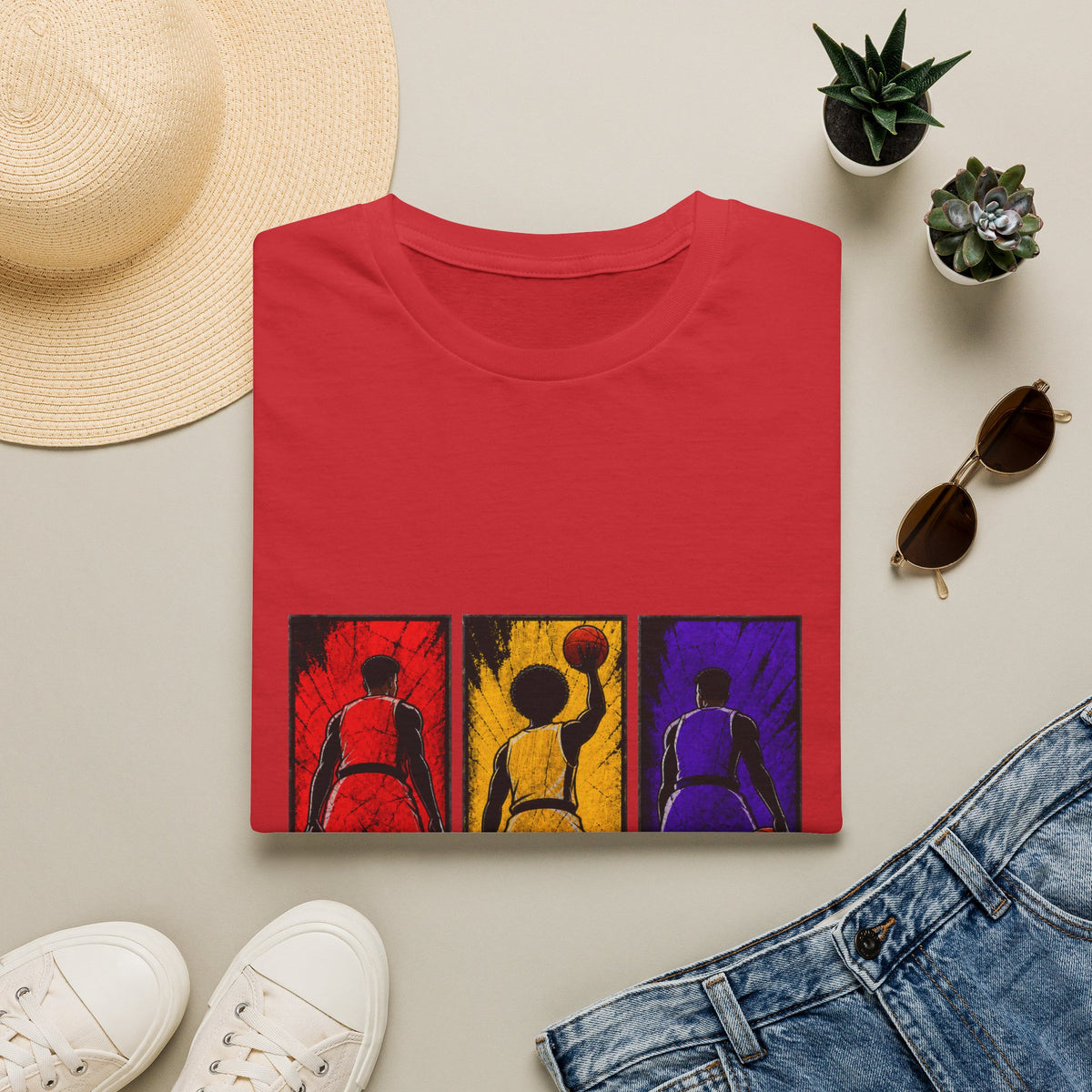 Basketball Throwback Art T-Shirt — Pop Art Silhouette Triptych