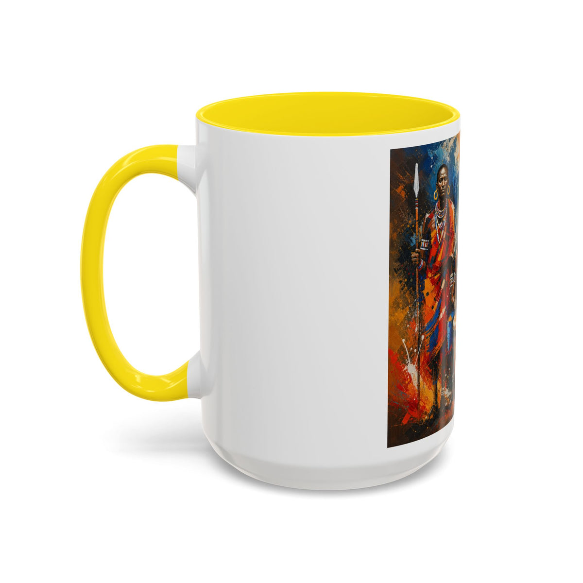 African Drummers Art Coffee Mug — Colorful Maasai Music Accent Mug (11/15oz)