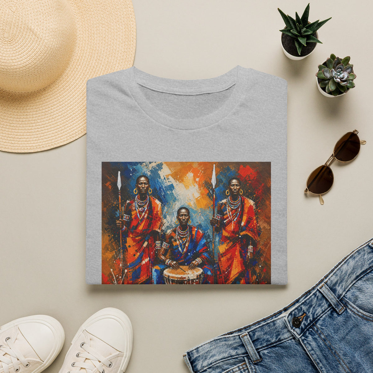 African Drummers Art T-Shirt — Vibrant Maasai Music & Culture Design