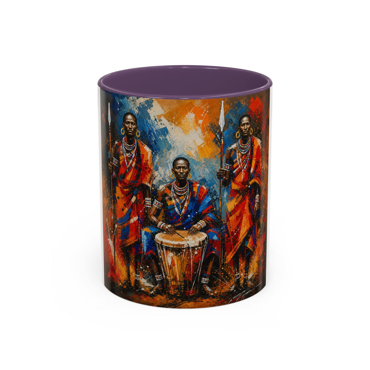 African Drummers Art Coffee Mug — Colorful Maasai Music Accent Mug (11/15oz)