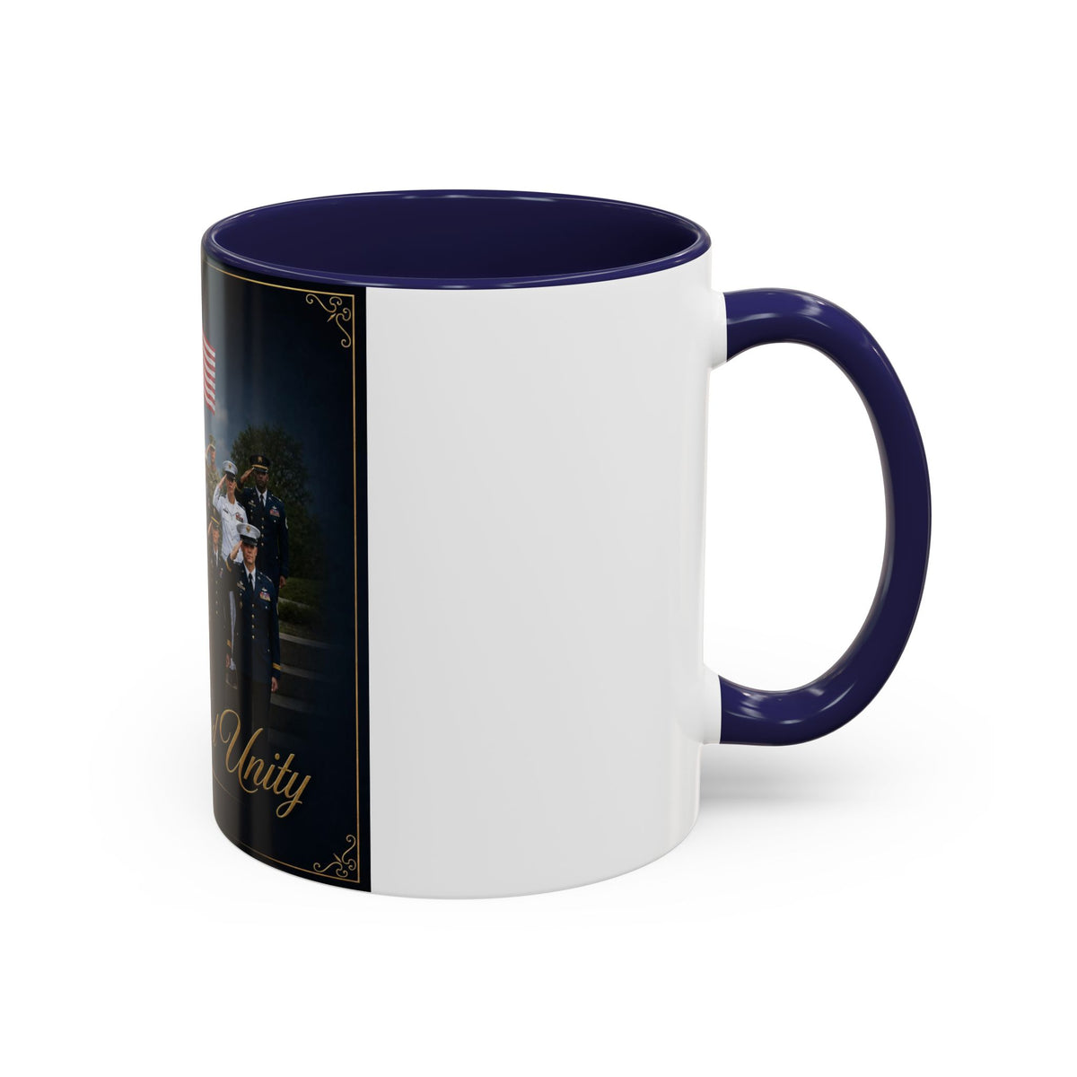 Honor and Unity Military Coffee Mug — Patriotic Veteran Flag Accent 11/15oz