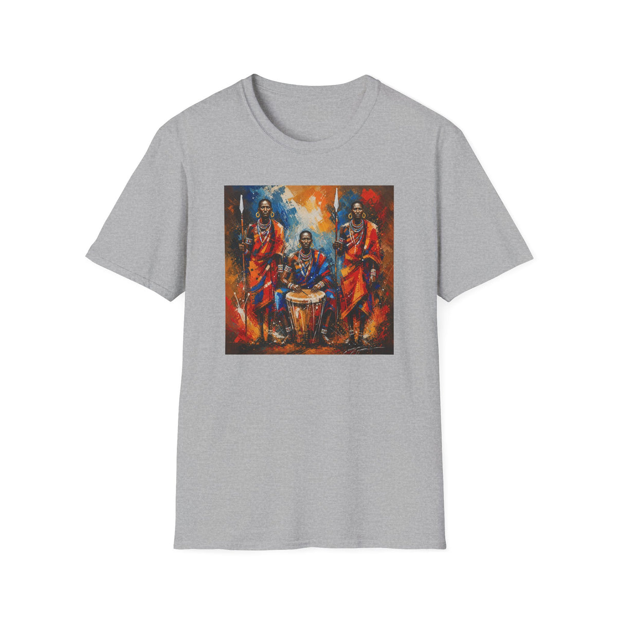 African Drummers Art T-Shirt — Vibrant Maasai Music & Culture Design