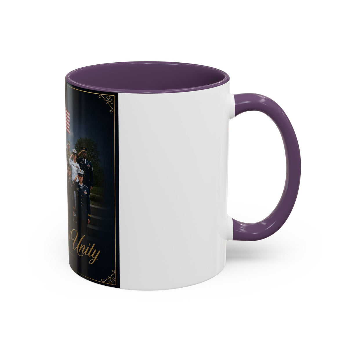Honor and Unity Military Coffee Mug — Patriotic Veteran Flag Accent 11/15oz