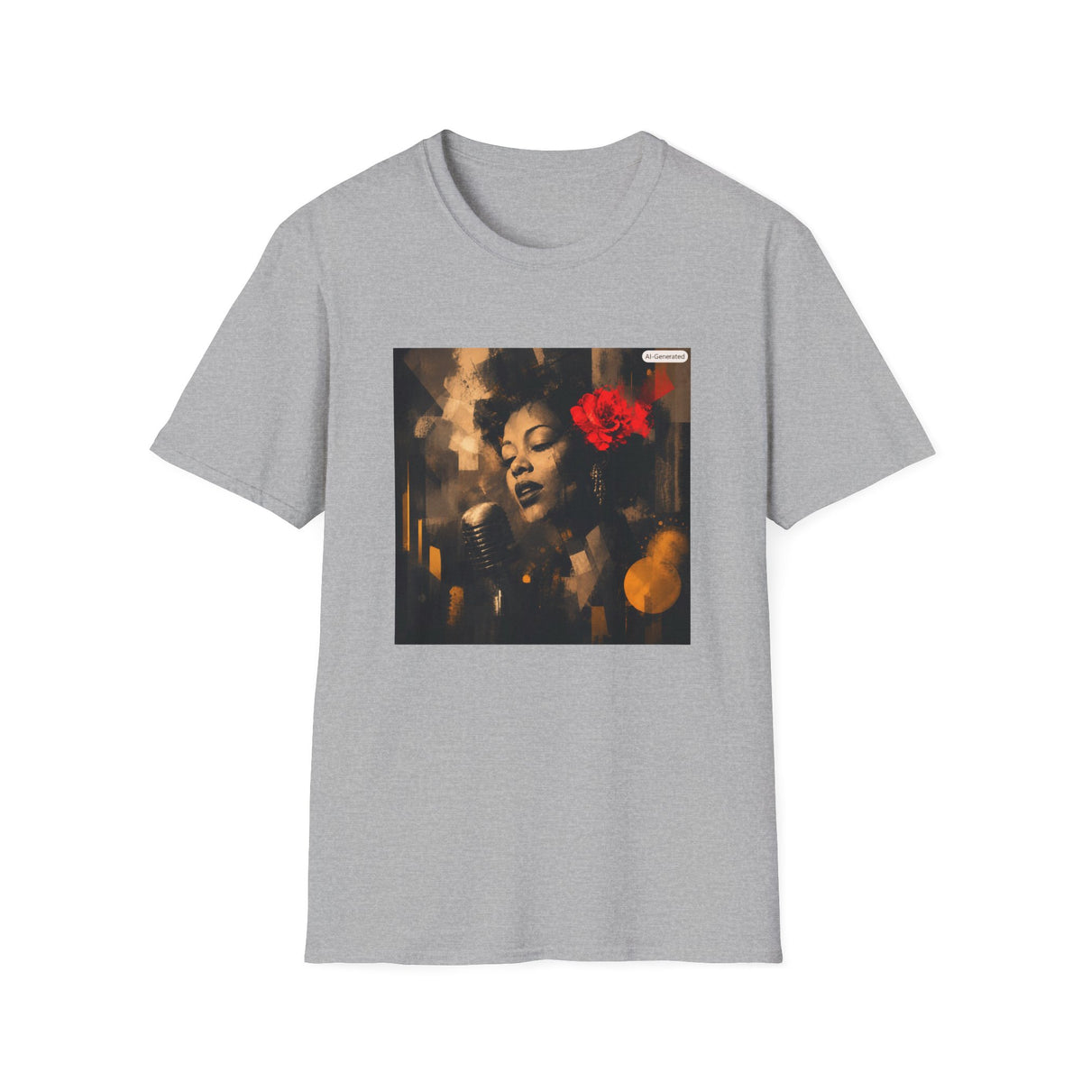 Vintage Jazz Singer T-Shirt — Retro Portrait with Red Rose