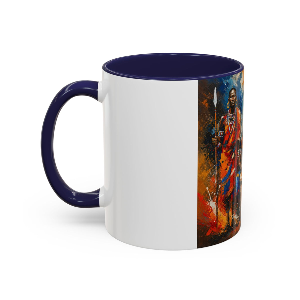 African Drummers Art Coffee Mug — Colorful Maasai Music Accent Mug (11/15oz)