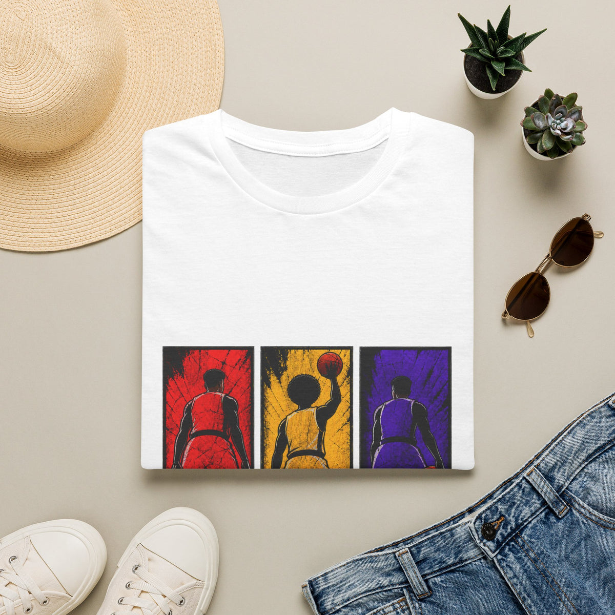 Basketball Throwback Art T-Shirt — Pop Art Silhouette Triptych
